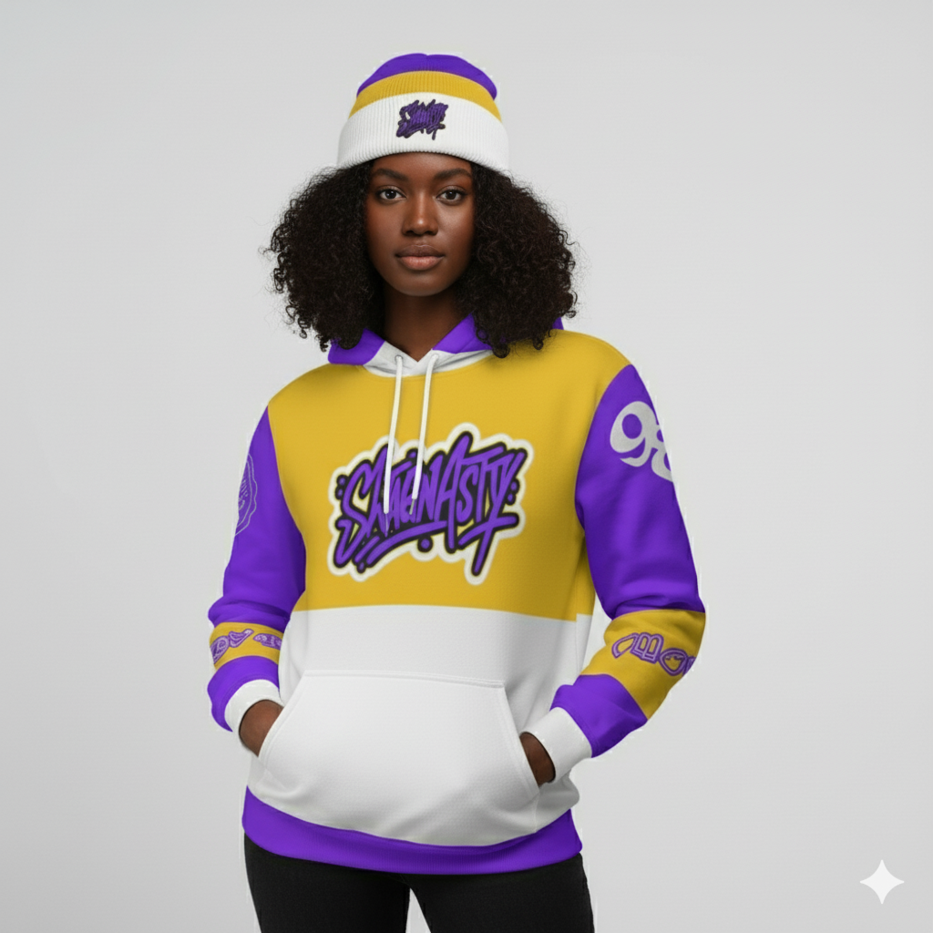 SwagNasty Purple Gold And White Thicken Pullover Hoodie