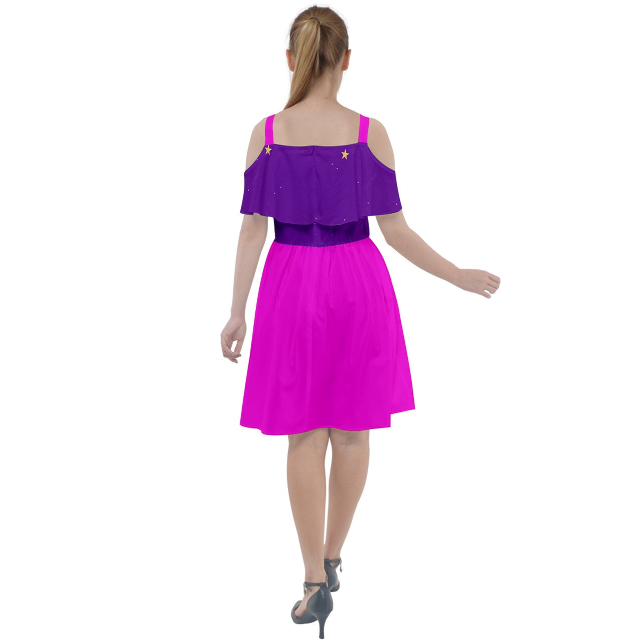 Purple & Hot Pink Cut Out Shoulders Chiffon Dress