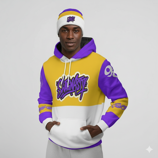 SwagNasty Purple Gold And White Thicken Pullover Hoodie