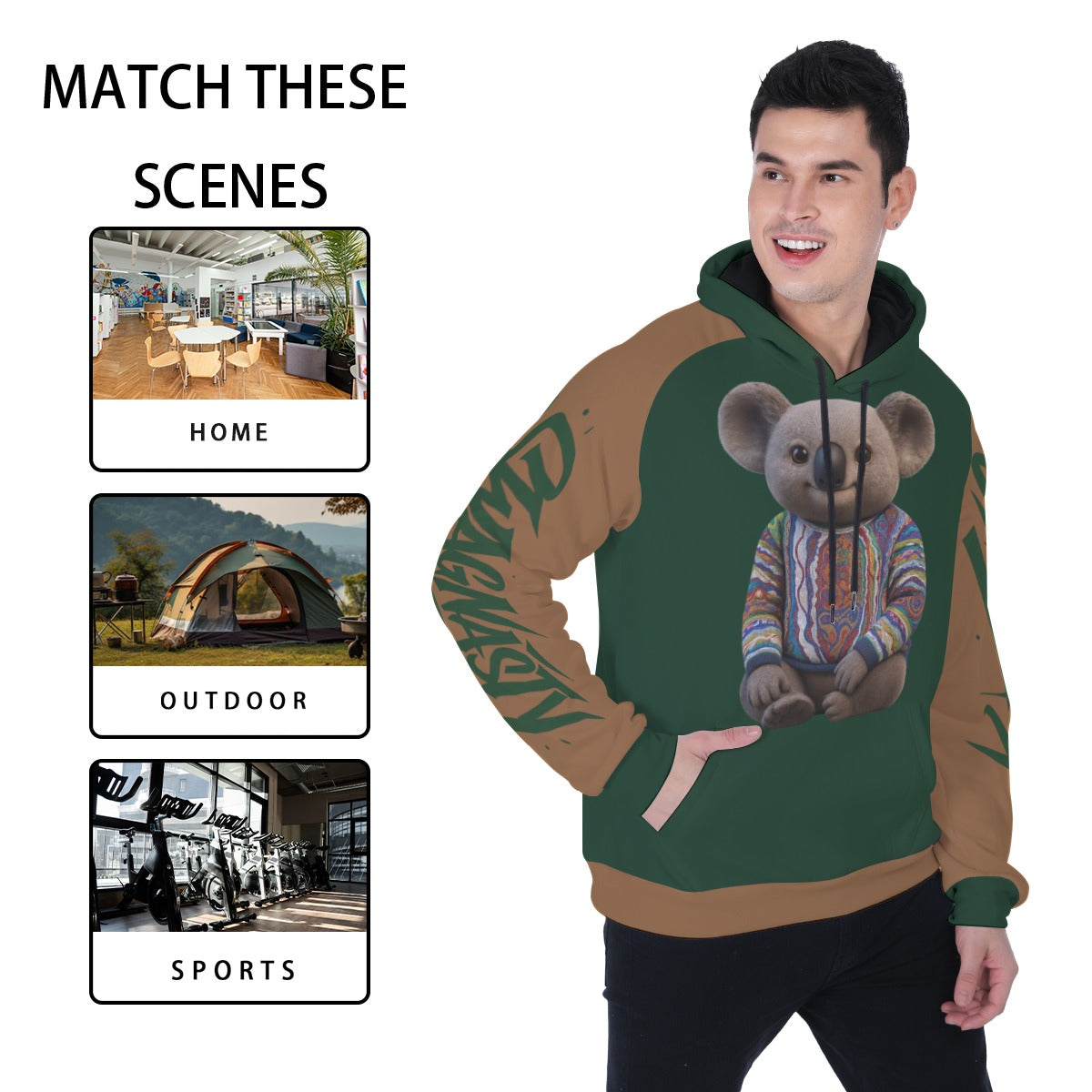 Koala Green And Brown Heavy Fleece Raglan Hoodie