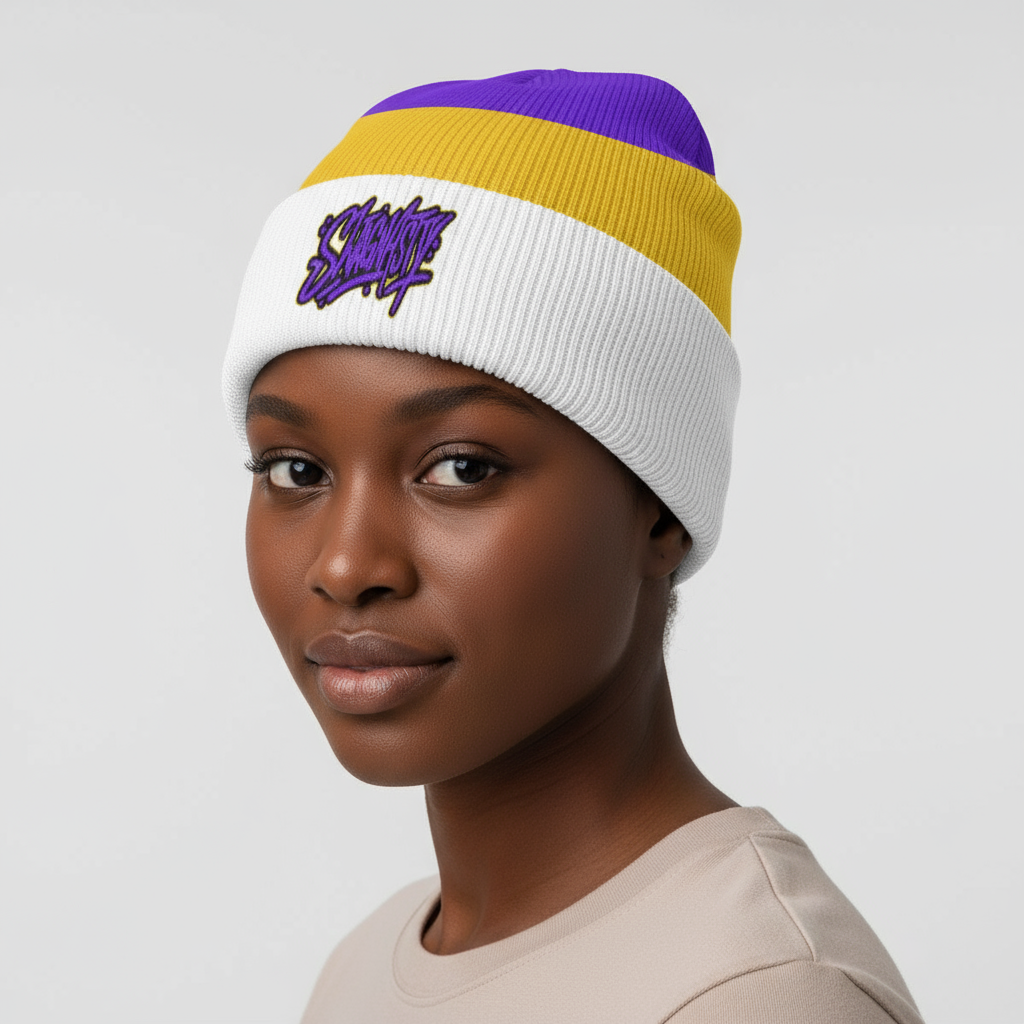 SwagNasty Purple Gold And WhiteKnitted Hat