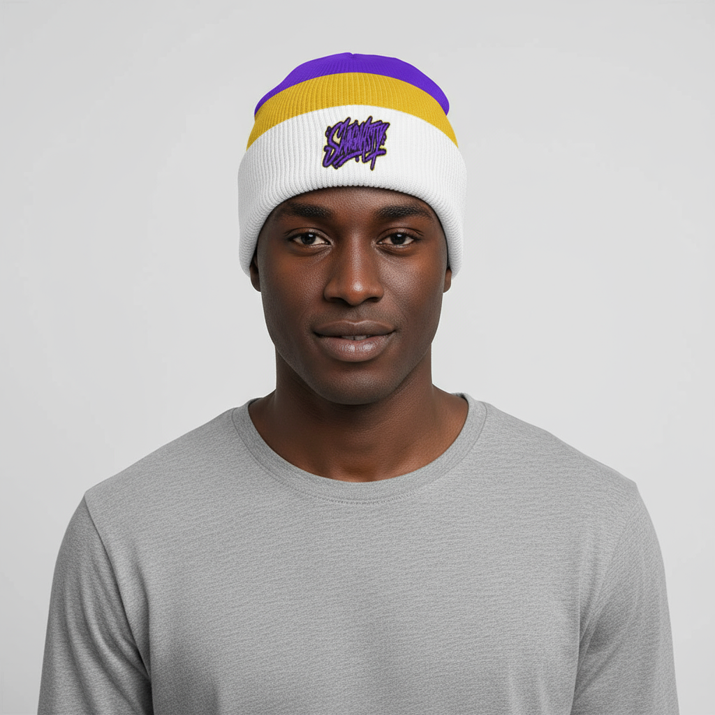 SwagNasty Purple Gold And WhiteKnitted Hat