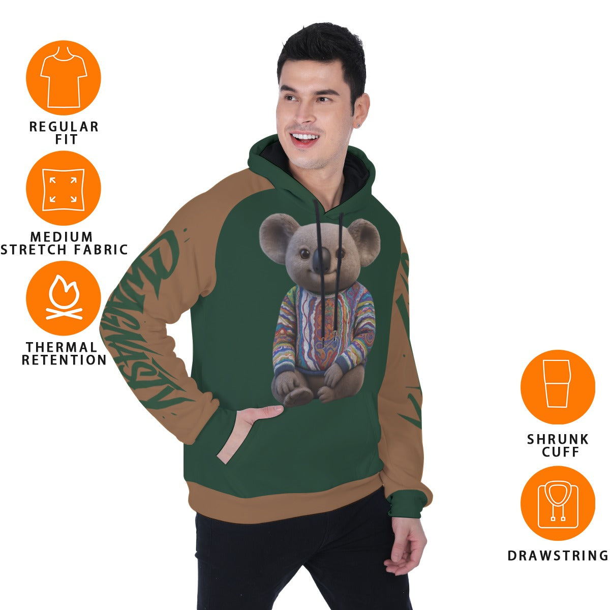 Koala Green And Brown Heavy Fleece Raglan Hoodie