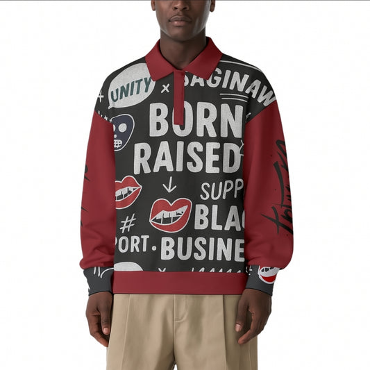 Polo Long Sleeve Swagnasty Black And Burgandy Shirt